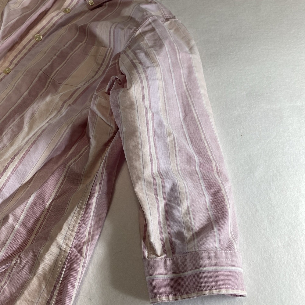 LL Bean Mens Long Sleeve Shirt Size L Regular Pink Striped Casual Cotton - Picture 4 of 14